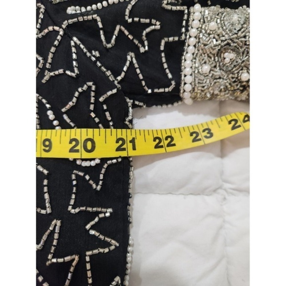 Laurence Kazar Beaded Pearls Evening Top 100% Silk Black White Size XL Tunic Vtg - Picture 7 of 11
